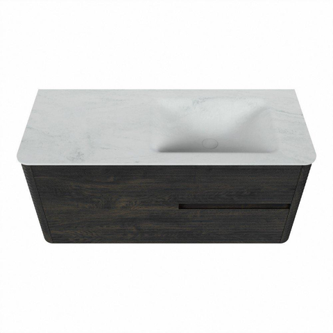 Mondiaz CIRO-DLUX Badkamermeubelset - 110x45x50cm - Solid surface wastafel Opalo - 1 wasbak Rechts - 1 kraangat - 2 lades - Shadow SW1532408