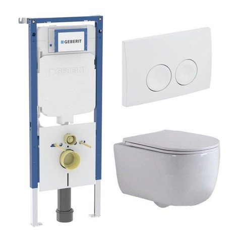 QeramiQ Dely Swirl Toiletset - 36.5x53cm - Geberit UP720 Duofix Sigma inbouwreservoir - slim zitting - bedieningsplaat Delta wit - ronde knoppen - glans wit SW1413981