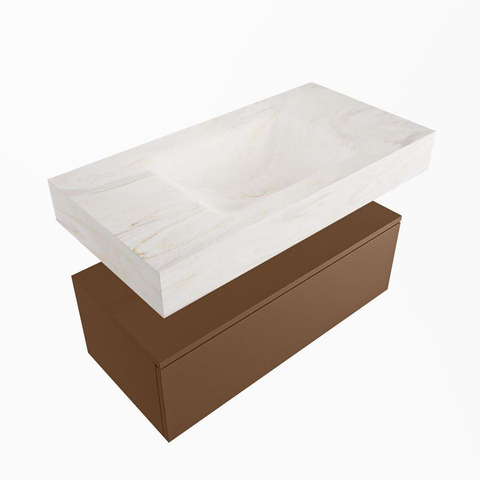 Mondiaz ALAN-DLUX Ensemble de meuble - 90cm - meuble Rust mat - 1 tiroir - Lavabo Cloud Ostra suspendu - vasque Centre - 1 trou de robinet SW807448