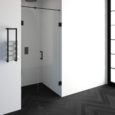 BRAUER Void porte de niche 2 parties verre transparent 100x200 réversible avec porte pivotante 60 contre le mur incl. traitement anticalcaire noir mat SW223757