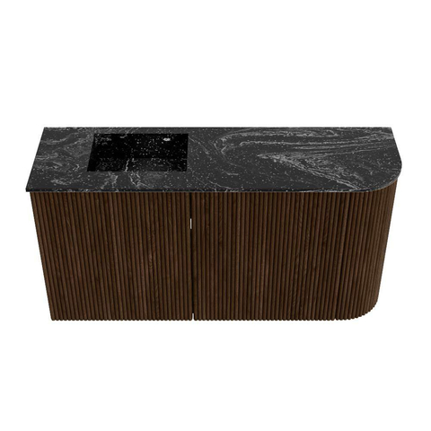 Mondiaz JOYA-DLUX Meuble de salle de bains 81,6 cm - arrondi droit couleur Noyer - Vasque FAYE position Gauche 1 trou de robinet couleur Lava SW1422457