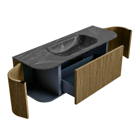 Mondiaz KURVE-DLUX Badkamermeubelset - 130x46x40cm - 1 lade - 2 deuren - wastafel solid surface - midden - zonder kraangat - Dusk SW1415244