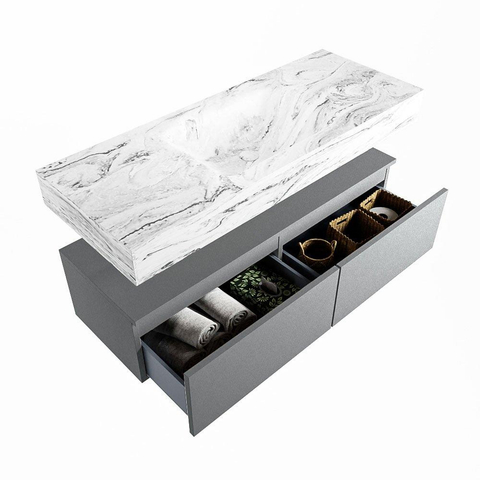 Mondiaz ALAN-DLUX Ensemble de meuble - 120cm - meuble Plata mat - 2 tiroirs - Lavabo Cloud Glace suspendu - vasque Centre - 1 trou de robinet SW806283