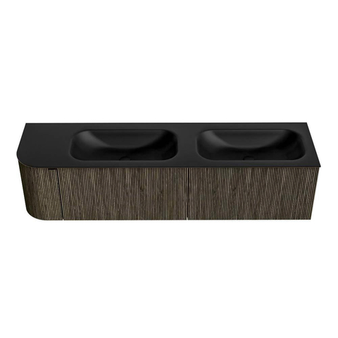 Mondiaz KURVE Ensemble de meuble de salle de bains - 175x46x40cm - 2 tiroirs - 1 porte - vasque solid surface - double / droite - sans trou de robinet - Shadow SW1414302