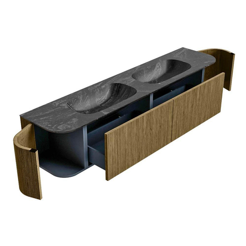 Mondiaz KURVE-DLUX Badkamermeubelset - 200x46x40cm - 2 lade - 2 deuren - wastafel solid surface - dubbel - 2 kraangaten - Dusk SW1415527