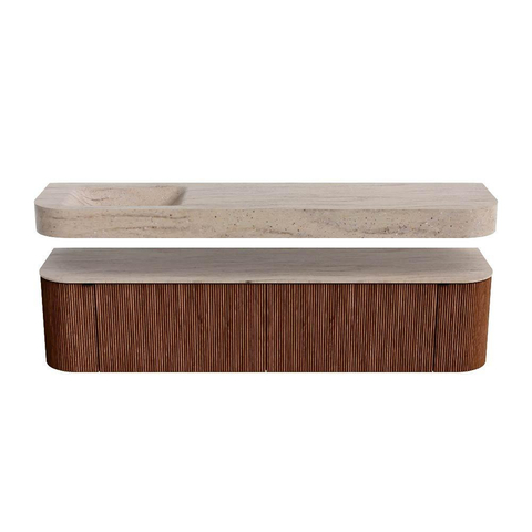 MONDIAZ THOR-DLUX Meuble de salle de bains - 190cm - arrondi gauche + droite - couleur Ruby - 2 tiroirs - 2 portes - Vasque suspendue CLOUD Gauche 1 trou de robinet - couleur Saba SW1466666