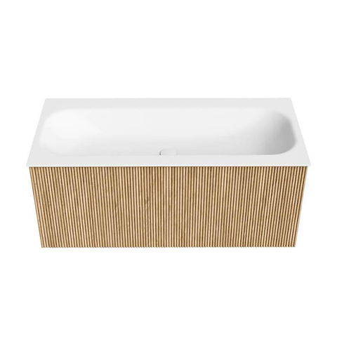 MONDIAZ KURVE Meuble de salle de bains 100 cm couleur Oak avec 1 tiroir. Vasque BIG MEDIUM centre 1 trou de robinet Talc. SW1138188