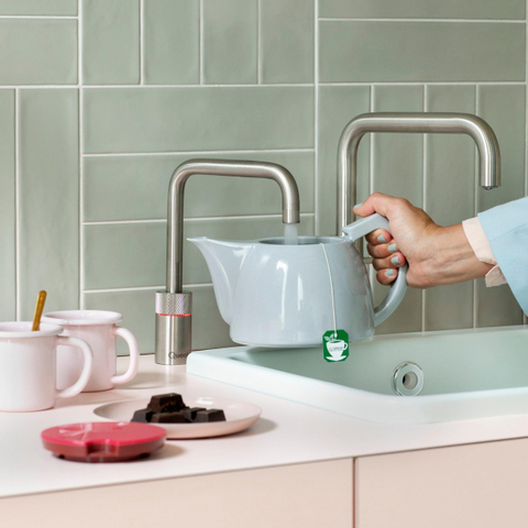 Quooker Nordic Square Twintaps kokendwaterkraan - draaibare uitloop - Combi reservoir - Warm / kokend water - RVS SW299662