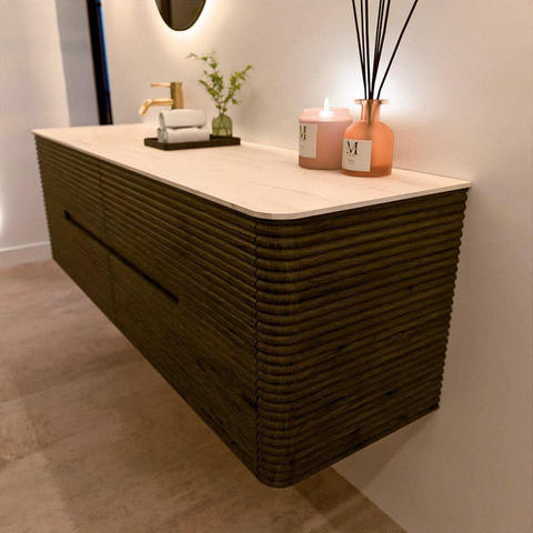 Mondiaz CIRO-DLUX Ensemble de meubles de salle de bains - 160x45x50cm - Plan vasque Solid surface Meli - 1 lavabo à gauche - 1 trou de robinet - 4 tiroirs - Shadow SW1532530