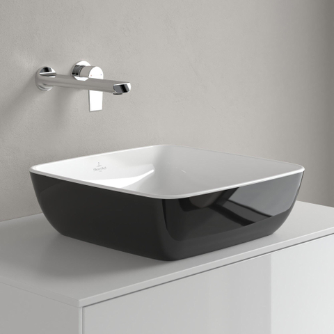 Villeroy & Boch Artis opzetwastafel vierkant - 41x41x12.5cm - zonder kraangat - zonder overloop - Coal Black (glans zwart) SW68862