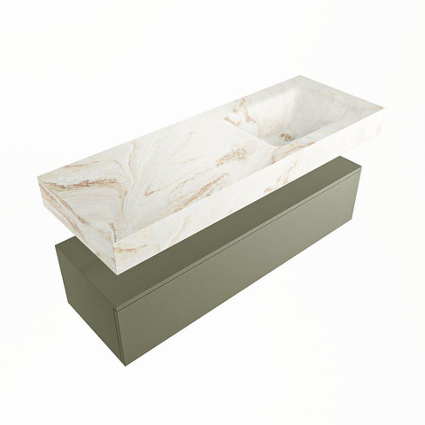 Mondiaz ALAN-DLUX Ensemble de meuble - 130cm - meuble Army mat - 1 tiroir - Lavabo Cloud Frappe suspendu - vasque Droite - 0 trous de robinet SW805477