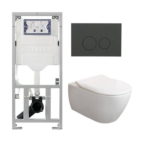 Villeroy & Boch Subway 2.0 DirectFlush CeramicPlus toiletset slimseat zitting - met Geberit reservoir en bedieningsplaat - met ronde knoppen - wit SW1164540
