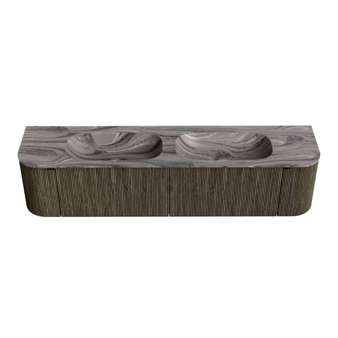 MONDIAZ KURVE-DLUX Meuble de salle de bains 190cm arrondi Gauche + Droite couleur Shadow avec 2 tiroirs et 2 portes. Plan-vasque STOR SMALL Double 2 trous de robinet Sombra. SW1434059