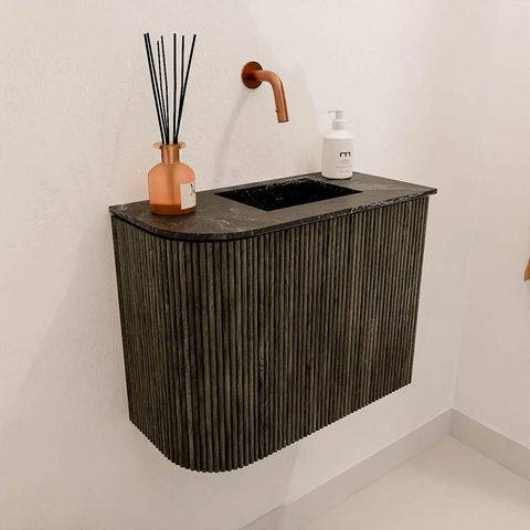 Mondiaz JOYA-DLUX Meuble de toilette 51,6cm - arrondi gauche couleur Shadow - Vasque FAYE position droite Sans trou de robinet couleur Lava SW1422855