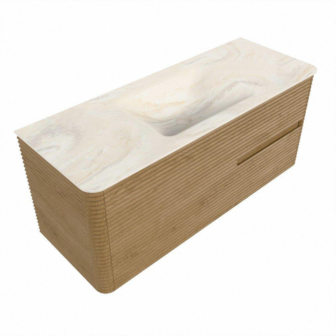 Mondiaz CIRO-DLUX Badkamermeubelset - 120x45x50cm - Solid surface wastafel Ostra - 1 wasbak Midden - 1 kraangat - 2 lades - Oak SW1530916