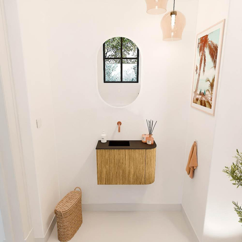 Mondiaz JOYA 61.6cm meuble de toilette - arrondi droit couleur Chêne - Vasque FAYE position Gauche Sans trou de robinet couleur Urban SW1421215