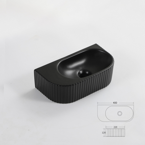 Fugaflow Eccelente Pietra Fontaine - 40x22x12cm - Rainurée - demi-ronde - sans trou de robinet - Céramique - Noir mat SW1419547