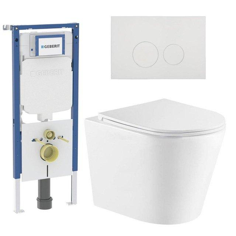 QeramiQ Dely Pack WC - 36.3x51.7cm - à fond creux - sans bride - réservoir encastré Geberit UP720 - abattant WC softclose 35 mm - plaque de déclenchement taupe - boutons rectangulaires - blanc brillant SW1428832
