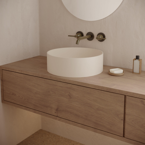 Ideavit Solidthin-40 Opbouw wastafel - 40x40x13 - solid surface - crème mat SW1476802