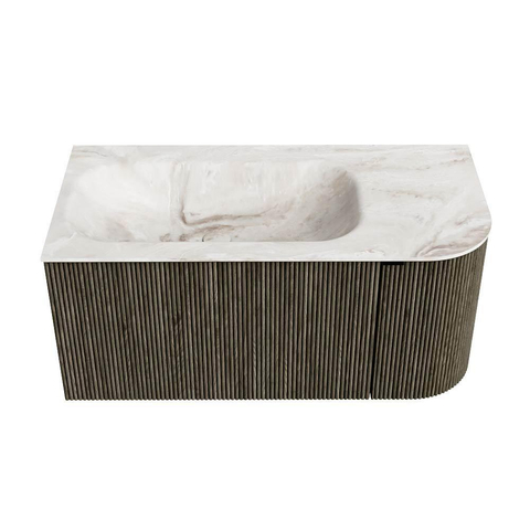 Mondiaz KURVE-DLUX Badkamermeubelset - 95x46x40cm - 1 lade - 1 deur - wastafel solid surface - links - zonder kraangat - Shadow SW1414330