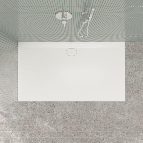 Villeroy & Boch Ecora douchebak - 180x100x3.5cm - afvoer lange zijde - stone white (wit) SW1558994