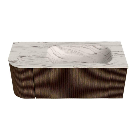 MONDIAZ KURVE-DLUX Meuble de salle de bains 115 cm arrondi à gauche couleur Walnut avec 1 tiroir et 1 porte. Lavabo BIG SMALL à droite 1 trou de robinet Nata. SW1432195