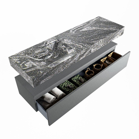 MONDIAZ ALAN - DLUX Badkamermeubelset - 150cm - onderkast - Plata - 1 lade - vrijhangende wastafel - wasbak links - 1 kraangat - Lava SW808547