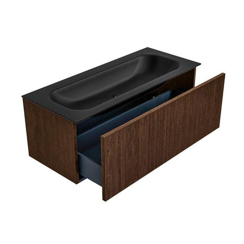 MONDIAZ KURVE Meuble de salle de bains 110 cm couleur Walnut avec 1 tiroir. Lavabo BIG MEDIUM centré sans trou de robinet Urban. SW1138487