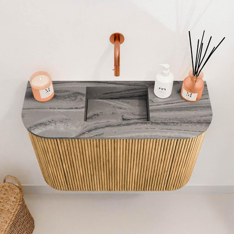 Mondiaz JOYA-DLUX 63.2cm toiletmeubel - ronding links en rechts kleur Oak - Wastafel FAYE positie Midden Zonder kraangat kleur Sombra. SW1424296