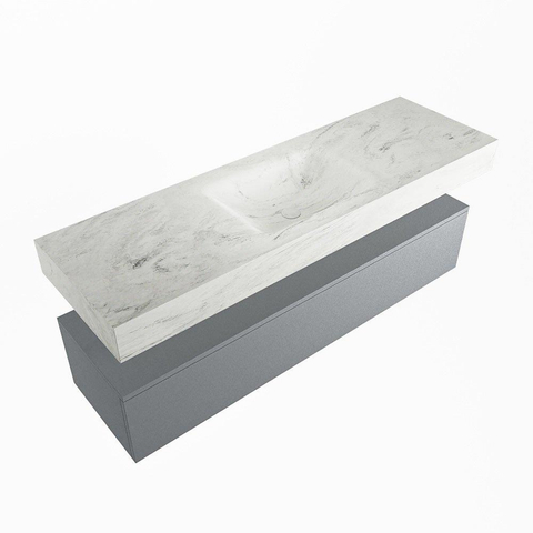 Mondiaz ALAN-DLUX Ensemble de meuble - 150cm - meuble Plata mat - 1 tiroir - Lavabo Cloud Opalo suspendu - vasque Centre - 1 trou de robinet SW807096