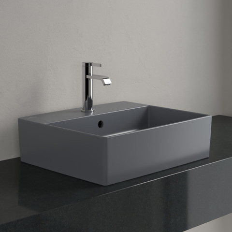 Villeroy & Boch memento 2.0 opzetwastafel - 50x42cm - 1 kraangat - met overloop CeramicPlus - Graphite (mat grijs) SW479728