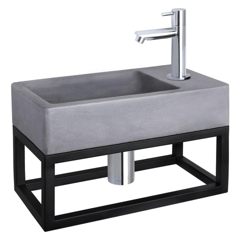 Differnz Force fonteinset – 40x22x8 cm – beton grijs – rechte chromen kraan – met zwart frame SW373131