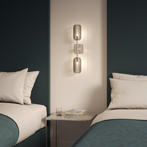 Astro Tacoma Twin Wandlamp/Plafondlamp - 230V - IP44 - cilinder - geribbeld - smoke glas - chroom SW1569664