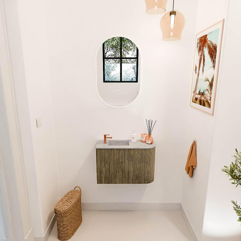 Mondiaz JOYA-DLUX 61.6cm toiletmeubel - ronding rechts kleur Dusk - Wastafel FAYE positie Links 1 kraangat kleur Glace. SW1423166