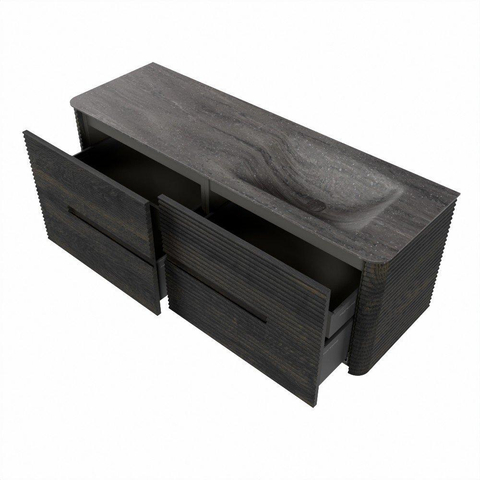 Mondiaz CIRO-DLUX Badkamermeubelset - 140x45x50cm - Solid surface wastafel Oza - 1 wasbak Rechts - zonder kraangaten - 4 lades - Shadow SW1532645