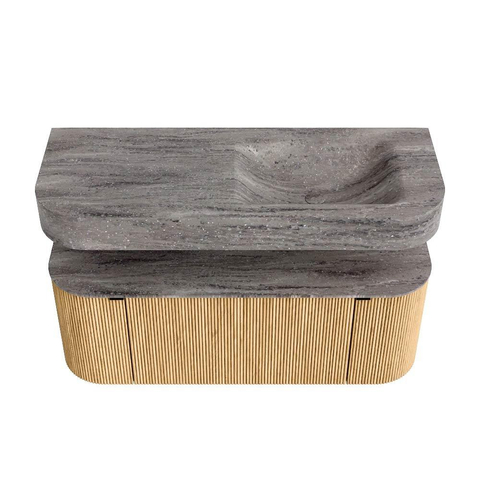 MONDIAZ THOR-DLUX Meuble de salle de bains 120cm arrondi gauche + droite couleur Oak avec 1 tiroir et 2 portes. Vasque suspendue CLOUD Droite 1 trou de robinet couleur Oza. SW1463398