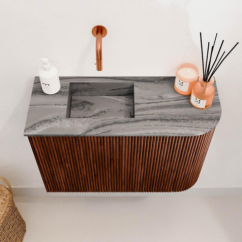 Mondiaz JOYA-DLUX Meuble de toilette 61,6cm - arrondi droit couleur Ruby - Vasque FAYE position Gauche Sans trou de robinet couleur Sombra SW1425701