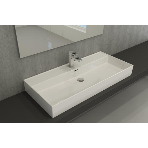 Saniclass MEUBELSET onderkast en wastafel - 100x47x13cm - overloop - 1 wasbak - 1 kraangat - keramiek - wit SHOWROOMMODEL SHOW26879