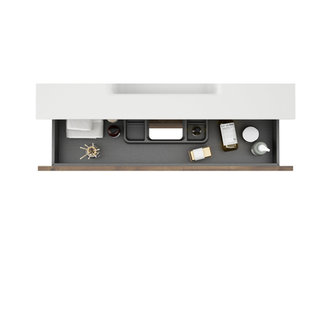 Saniclass Chaci Badkamermeubelset - 100x46x55cm - keramische wastafel wit - 1 wasbak - 1 kraangat - 2 lades - noten (hout) SHOWROOMMODEL SHOW26790