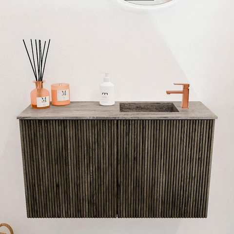 Mondiaz JOYA-DLUX 70cm meuble de salle de bains - couleur Shadow - Vasque FAYE position Droite 1 trou de robinet couleur Oza. SW1425039