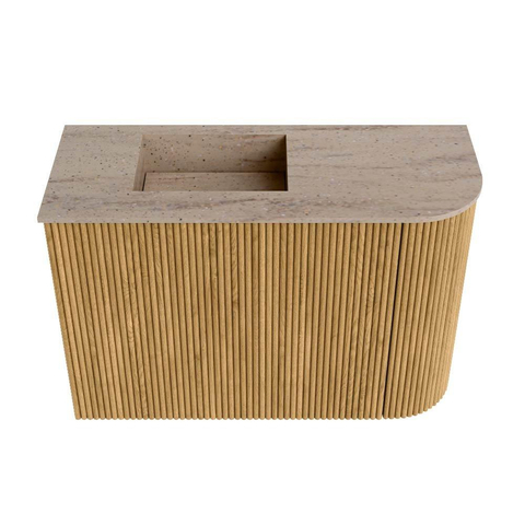Mondiaz JOYA-DLUX 61.6cm toiletmeubel - ronding rechts kleur Oak - Wastafel FAYE positie Links Zonder kraangat kleur Saba. SW1424200
