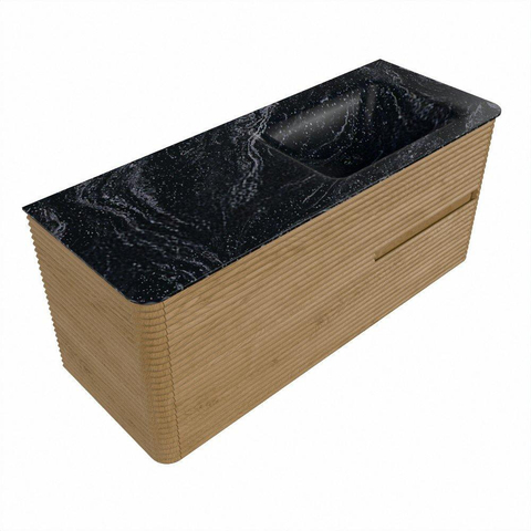 Mondiaz CIRO-DLUX Ensemble de meubles de salle de bains - 120x45x50cm - plan-vasque solid surface Lava - 1 vasque à droite - sans trous de robinetterie - 2 tiroirs - Chêne SW1531022