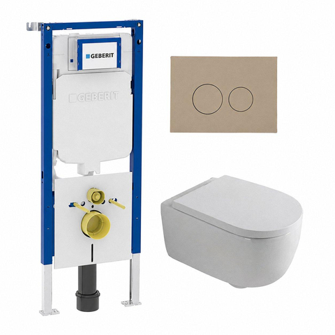 QeramiQ Dely Swirl Pack WC - 36,3x51,7cm - réservoir encastré Geberit UP720 Duofix Sigma - assise 35mm - plaque de déclenchement taupe - boutons ronds - blanc brillant SW1413167