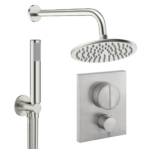 Crosswater MPRO ensemble de douche pluie encastré – douche de tête Ø 20 cm – douchette bâton – 2 leviers – inox brossé SW1472696