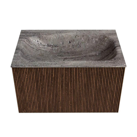 MONDIAZ KURVE-DLUX 70cm badmeubel kleur Walnut met 1 lade en 0 deuren. Wastafel BIG SMALL Midden 1 kraangat Oza. SW1432715
