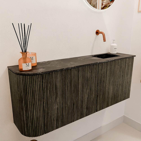 Mondiaz JOYA-DLUX 101.6cm toiletmeubel - ronding links kleur Shadow - Wastafel FAYE positie Rechts Zonder kraangat kleur Lava. SW1422866