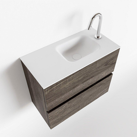 MONDIAZ ADA Toiletmeubel 60x30x50cm met 1 kraangaten 2 lades dark brown mat Wastafel Lex rechts Solid Surface Wit SW472787