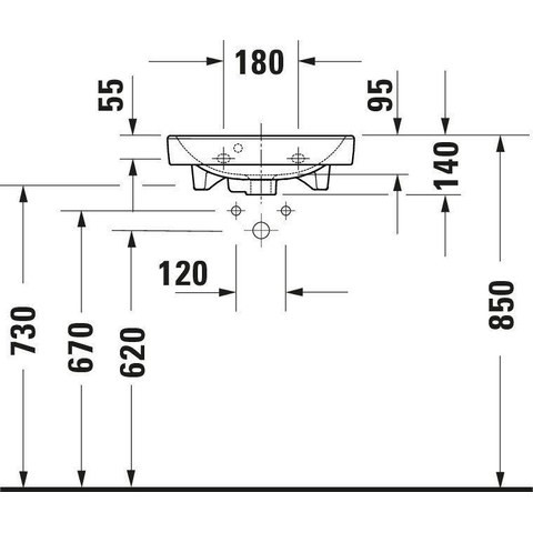 Duravit No.1 - No.1 - handwasbakje - 450mm - met overloop - 1 kraangat midden - hoogglans wit SW723812