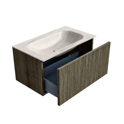 MONDIAZ KURVE-DLUX Meuble de salle de bains 80 cm couleur Shadow avec 1 tiroir et 0 porte. Lavabo BIG SMALL Central 1 trou de robinet Meli. SW1431800