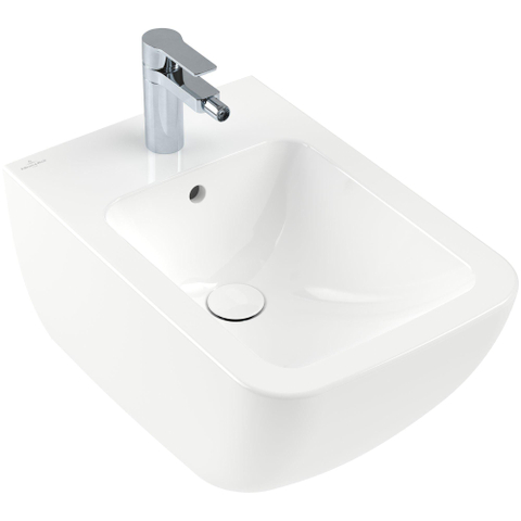 Villeroy & Boch venticello wandbidet - met 1 kraangat - 37.5x56cm - met overloop CeramicPlus - White Alpine (glans wit) 1025163